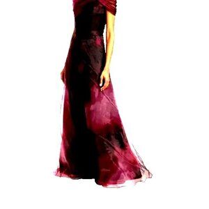 NWT René Ruiz Organza Off Shoulder Pink Smoke Evening Gown Size 10 Black Tie